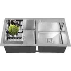 Fossa FS-23501 32x18x10 inch Stainless Steel Matt Finish Silver Double Bowl Handmade Kitchen Sink, FS-7TH
