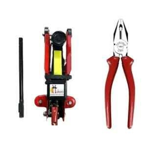 Hukums 2 Ton Mild Steel Hydraulic Floor Trolley Jack & 8 inch Combination Plier Combo with Box for Domestic Usage