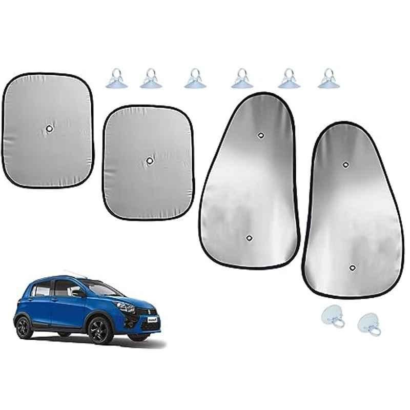 Auto Pearl 4 Pcs Polyester Black & Silver Window Side Sun Shade Set for Maruti Suzuki CelerioX 2017