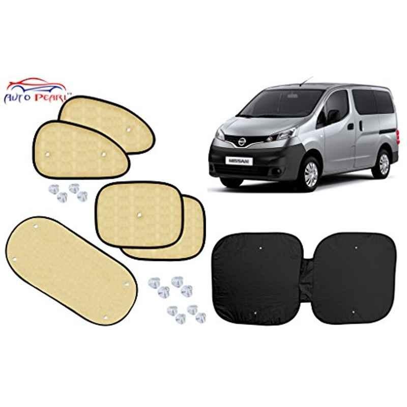 Auto Pearl 6 Pcs PVC & Mesh Beige Window, Front & Rear Sun Shade Set for Nissan Evalia