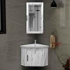 Plantex Glass, Ceramic, HPP Unbreakable Wall Mount Vanity Cabinet with Washbasin and Mirror/Corner Basin with Cabinet for Bathroom 484, White