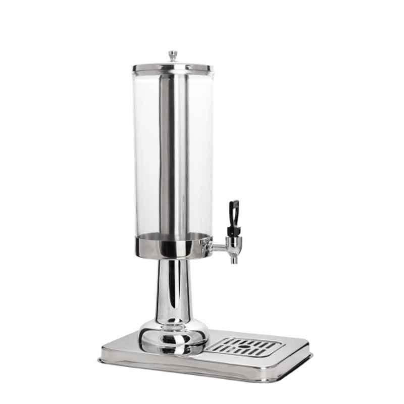 Khushi Udyog 3 Litre Stainless Steel & Glass Chrome Silver Single Beverage Juice Dispenser with Stand