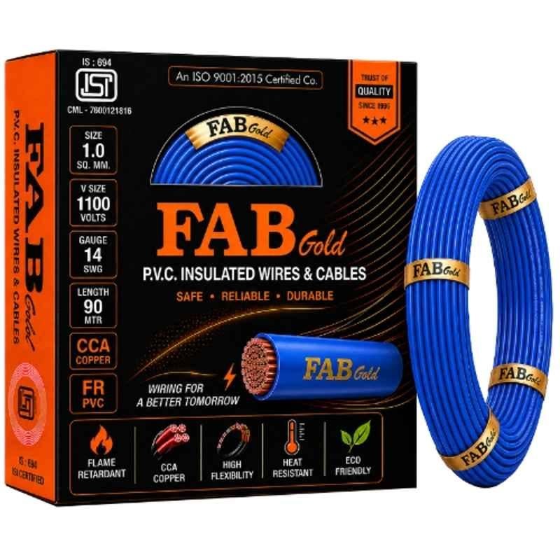 Fabgold 1 Sqmm Blue FR PVC Multi Strand Electrical Wire, FABGOLD9, Length: 90m