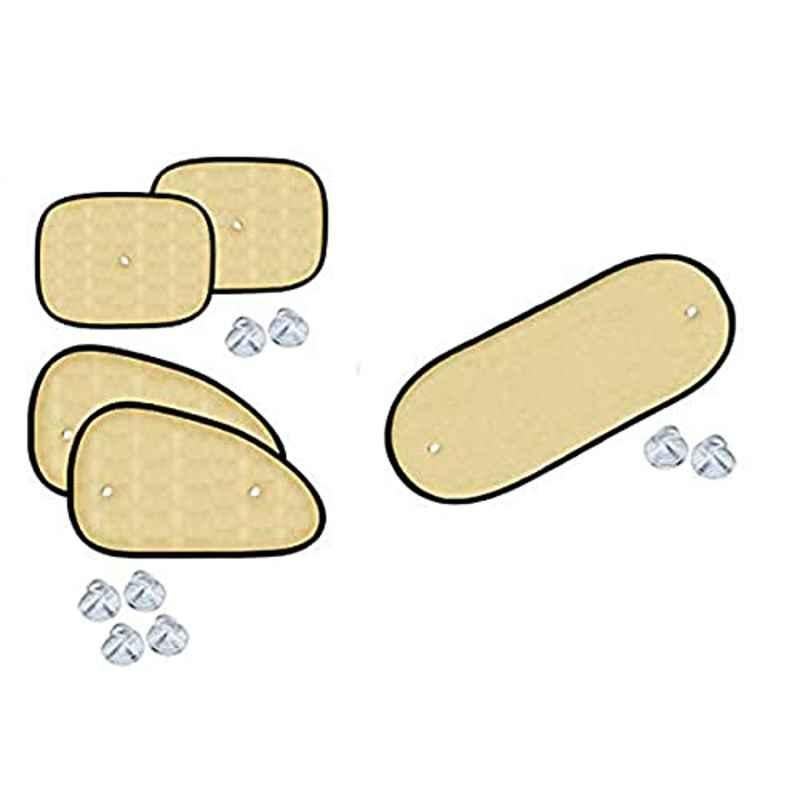 Auto Pearl 5 Pcs PVC & Mesh Beige Window & Rear Sun Shade Set for All Fiat Hatchback Cars