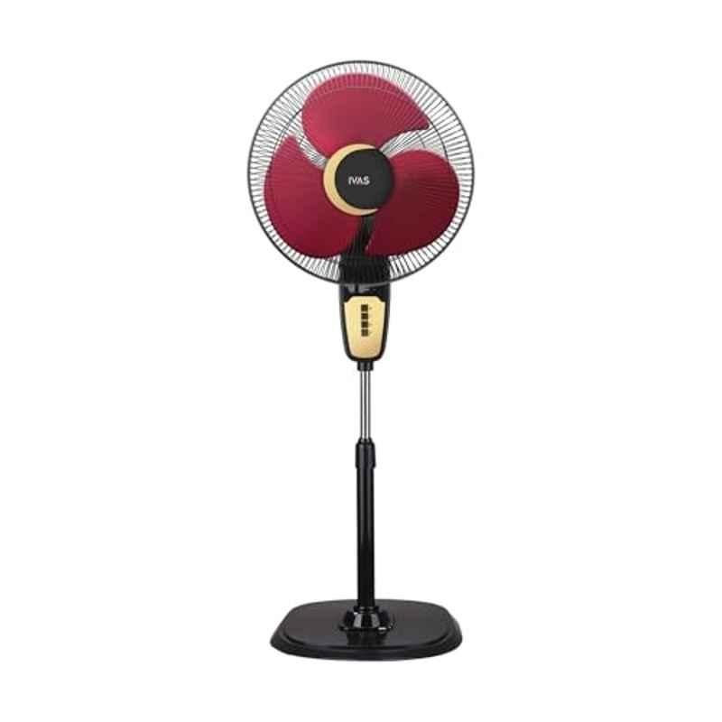 IVAS Aeromaxx 115W 2100rpm Wine Red & Black 3 Blade Copper Winding Pedestal Fan with 3 Speed Settings & 2 Years Warranty, Sweep: 400 mm