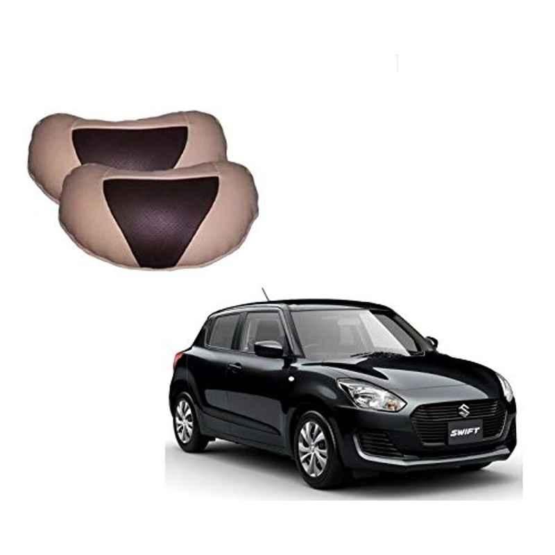 Kozdiko 2 Pcs Beige & Brown Car Neck Rest Cushion Pillow Set for Maruti Suzuki Swift 2018