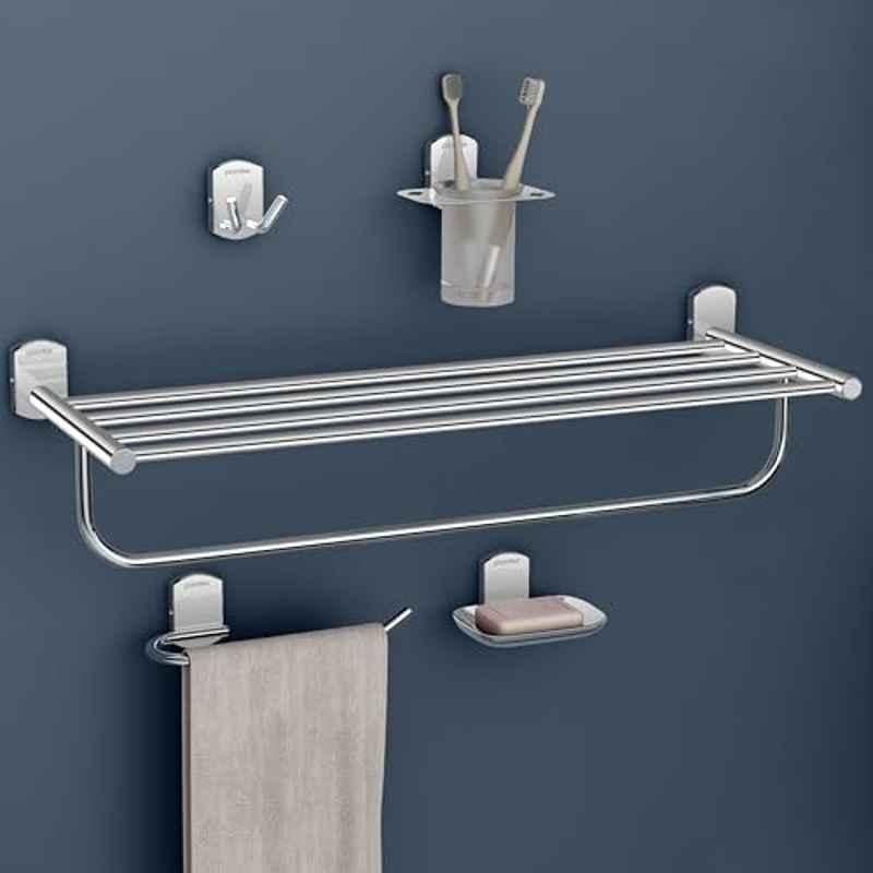 Plantex Parv 304 Grade Stainless Steel Towel Rack for Bathroom/Soap Holder/Napkin Ring/Tumbler Holder/Robe Hook/Bathroom Accessories Set of 5 Chrome