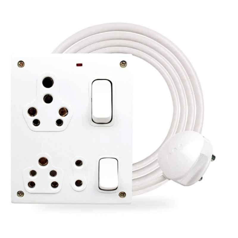 Elegant Casa 16A 5+5 Pin Polycarbonate White Multi Purpose Power Plug Extension Board with 3m Cord