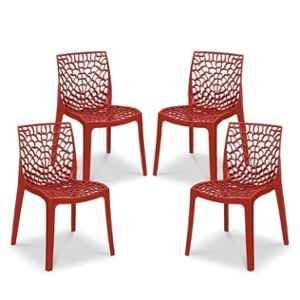 Maharaja Wave 43x79.5x49cm Plastic Red Outdoor Chair without Arm Rest (Pack of 4)