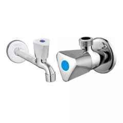 Fastgear 2 Pcs Triangle Stainless Steel Silver Chrome Finish Bathroom Faucet Set, FG2124