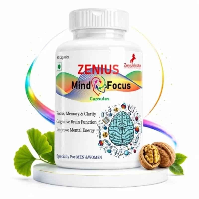 Zenius India 60 Pcs Mind Focus Capsule with Ashwagandha, Jyotismati, Tagar & Vacha for Enhances Focus, Concentration & Supports Memory