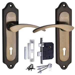 ATOM 7 inch Brass & Iron Black Gold Finish Mortise Door Lock Set, MH-509-KY-BG