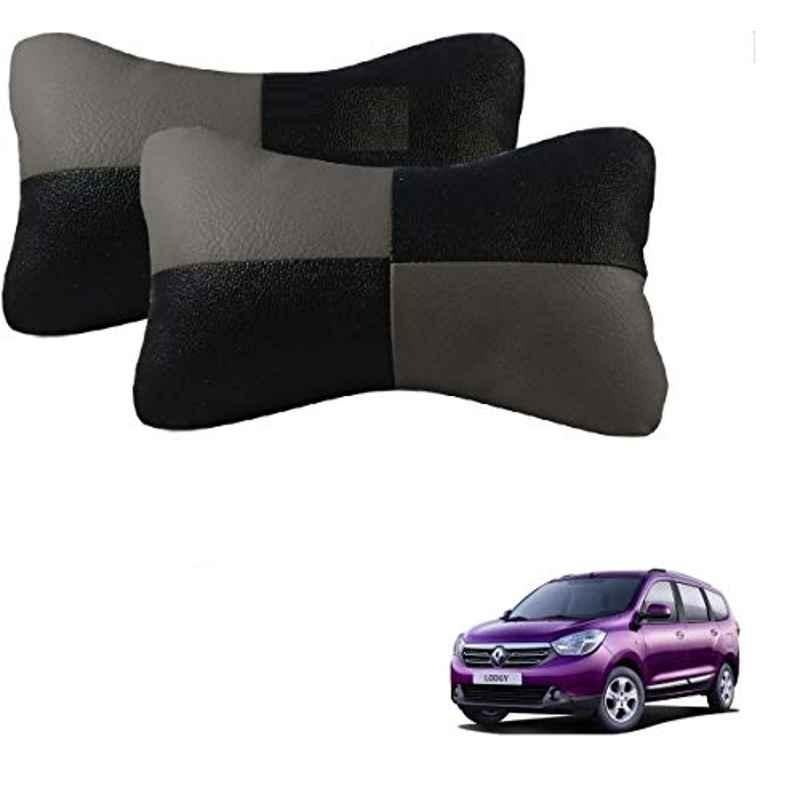 Kozdiko 2 Pcs Leather Grey & Black Neck Rest Car Cushion Pillow Set for Renault Lodgy
