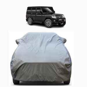Aarex Auto Polyester Grey 100% Waterproof Car Body Cover with Mirror Pocket, Soft Cotton Triple Stitched & Custom Fit for Mahindra Bolero, BLO-Grey