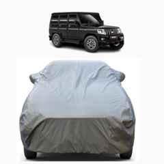 Aarex Auto Polyester Grey 100% Waterproof Car Body Cover with Mirror Pocket, Soft Cotton Triple Stitched & Custom Fit for Mahindra Bolero, BLO-Grey