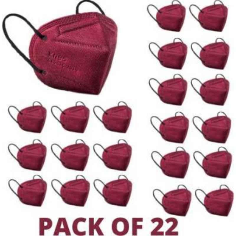 Wellstar N95 Reusable & Washable Maroon Respirator Face Mask, MM-38.22 (Pack of 22)