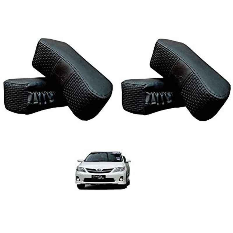 Kozdiko 4 Pcs CV Designer Black Leatherite Neck Rest Car Cushion Pillow Set for Toyota Corolla Old Altis