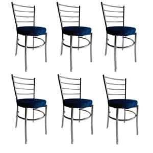 P P Chair Stainless Steel Chrome Finish Blue Multipurpose Dining Chair (Pack of 6)