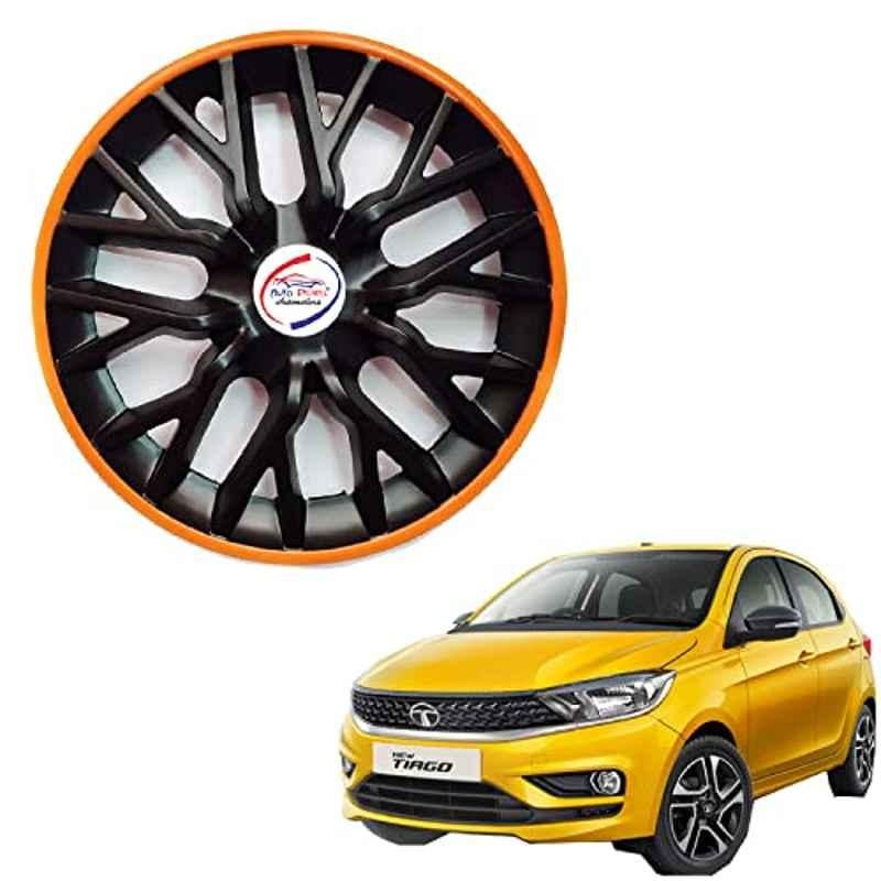 Auto Pearl 4 Pcs 13 inch ABS Black & Orange PBO30 Hubcap Wheel Cover Set with Retention Ring for Tata Tiago 2020