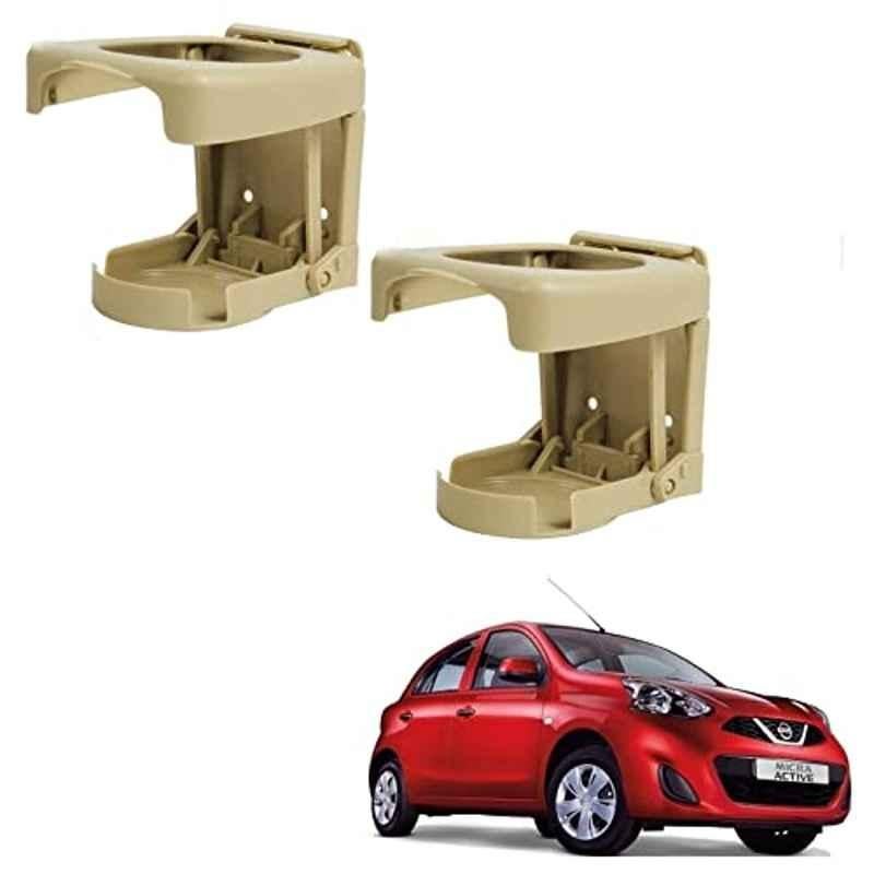 Kozdiko Plastic Beige Foldable Car Drink Holder for Nissan Micra Active (Pack of 2)