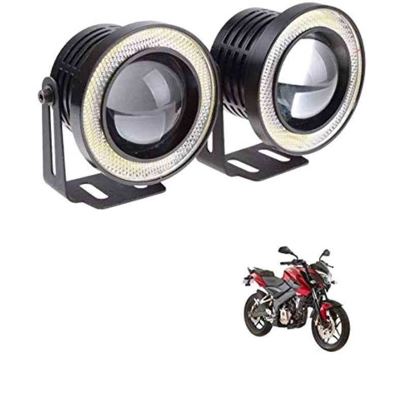 Kozdiko 2 Pcs 15W 3.5 inch High Power White LED Projector COB Fog Light Set with White Angel Eye Ring for Bajaj Pulsar 150 Ns, koz_88393