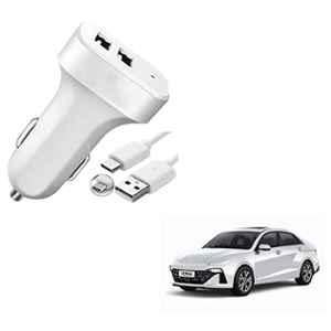 Kozdiko 2 Ports Fast Car Charger with C-Type Cable for Hyundai New Verna (2023-Present)