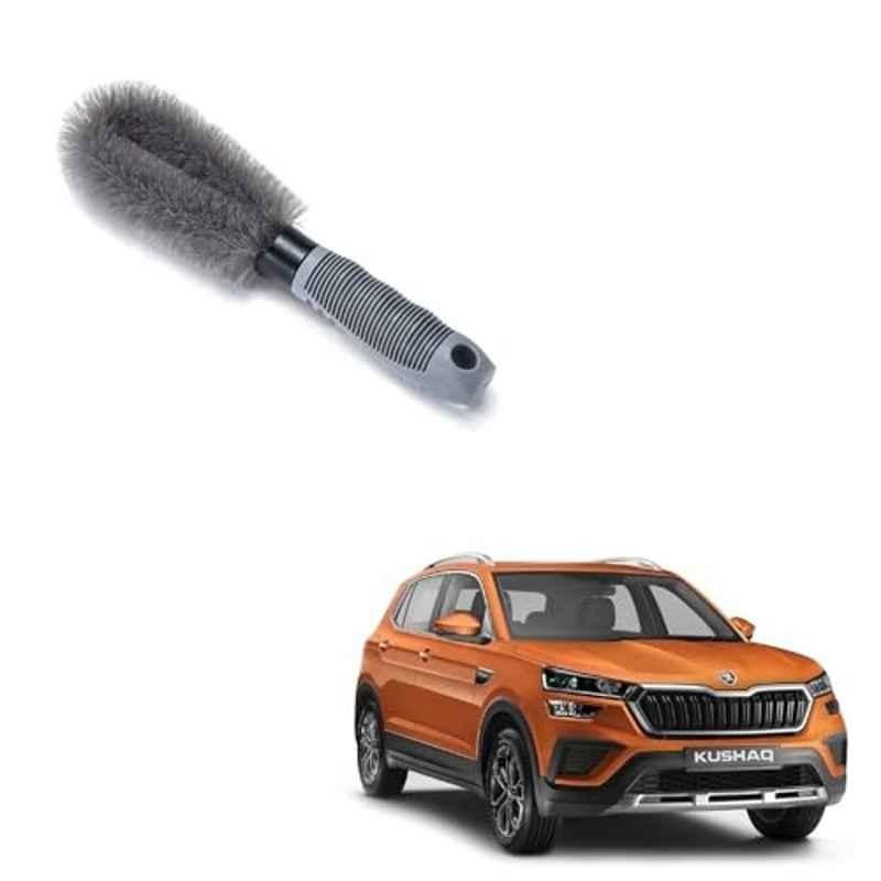 Kozdiko Plastic Grey Oval Car Alloy Wheel Rim Cleaning Brush for Skoda Kushaq