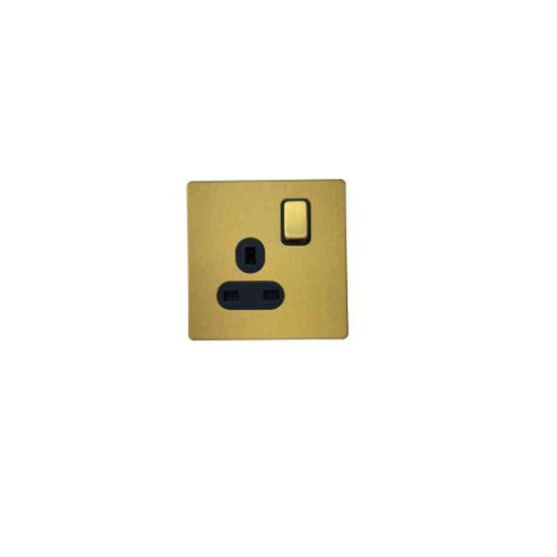 RR Vivan Metallic 13A Brushed Gold Single Outlet Switched Socket with Black Insert, VN6658M-B-BG