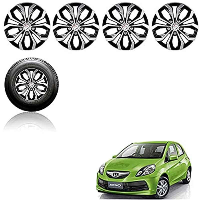 Auto Pearl 4 Pcs 14 inch ABS Silver & Black Car Wheel Cover Set for Honda Brio