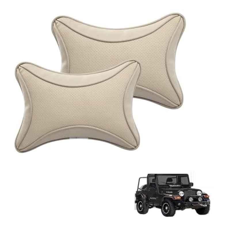 Kozdiko 2 Pcs Memory Foam & Polyester Beige Dots Car Neck Rest Pillow Set for Mahindra Thar Old, XNVJVHGJFH244