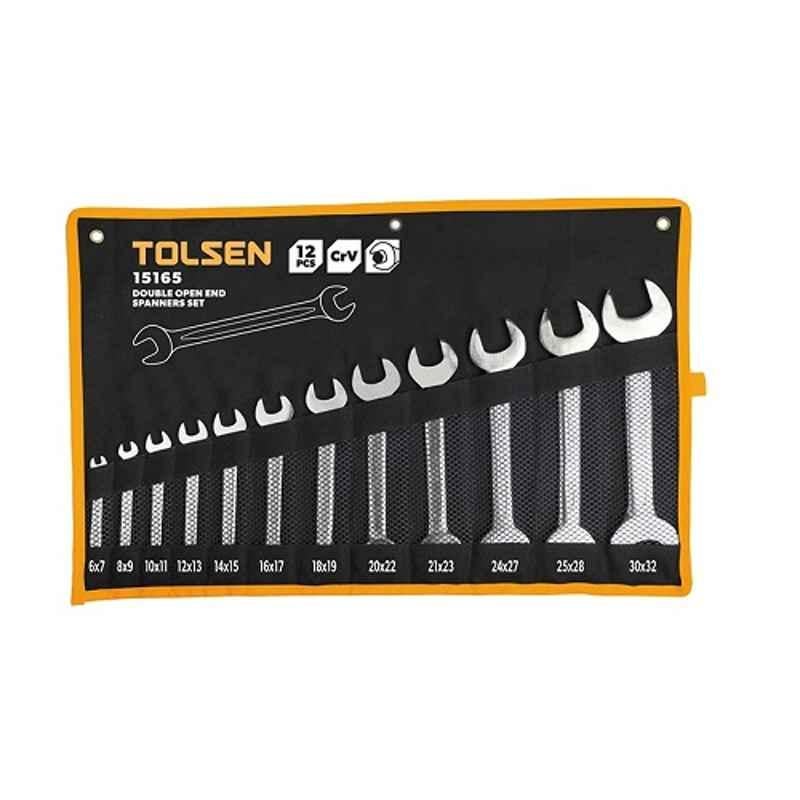 Tolsen 12Pcs Chromium Vanadium Steel Chrome Plated Double Open End Spanners Set, 15165