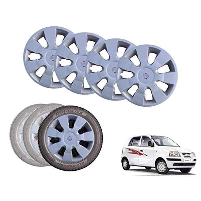 Auto Pearl 13 inch ABS Silver Car Hubcap Wheel Cover with Retention Ring Set for Santro Xing