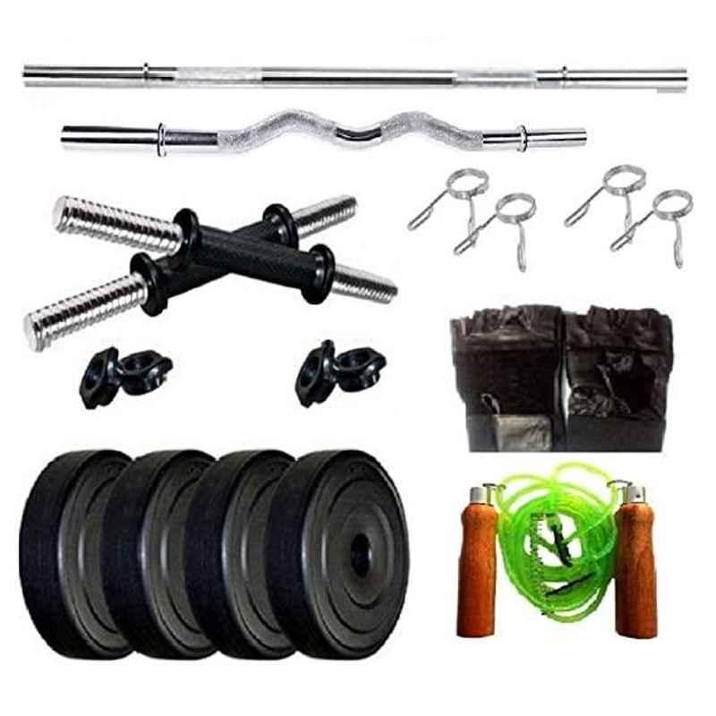 Spanco Multicolor SPC_5S_3C_DMB_G_22 Home Gym 22kg (3kgx4 = 12kg + 25kgx4 = 10kg) with Curl Rod, Straight Rod & Gym Gloves (Multicolor)