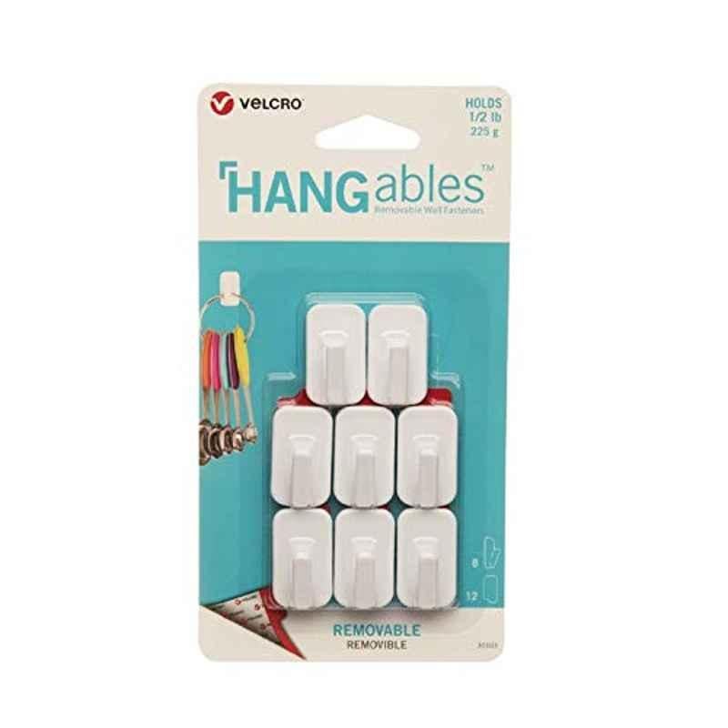 Velcro 8Pcs White Removable Hooks, VEL-30103 (Pack of 2)