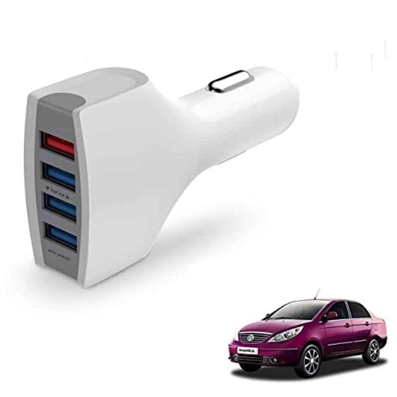 Kozdiko 36W 4.1 White USB Car Fast Charger with 4 Ports for Tata Manza