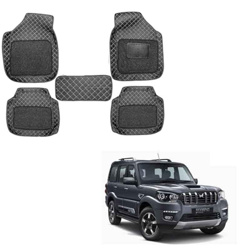Kozdiko 5 Pcs Waterproof & Luxury 7D Black Leatherette Car Floor Mat Set for Mahindra Scorpio Classic