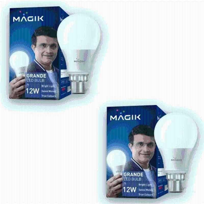 Magik Grande 12W 6500K B22 Cool White LED Bulb (Pack of 2), LUGR012CP4171E2