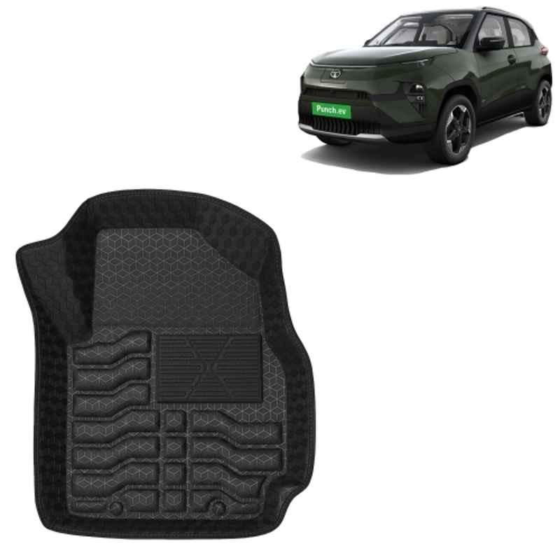 Kingsway 3 Pcs Premium 4.5D 100% Waterproof Tray Shape PVC Black Car Floor Mat Set for Tata Punch EV 2024 Onwards All Model