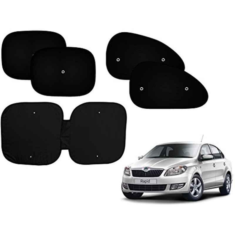 Auto Pearl 5 Pcs PVC & Mesh Black Window & Front Sun Shade Set for Skoda Rapid