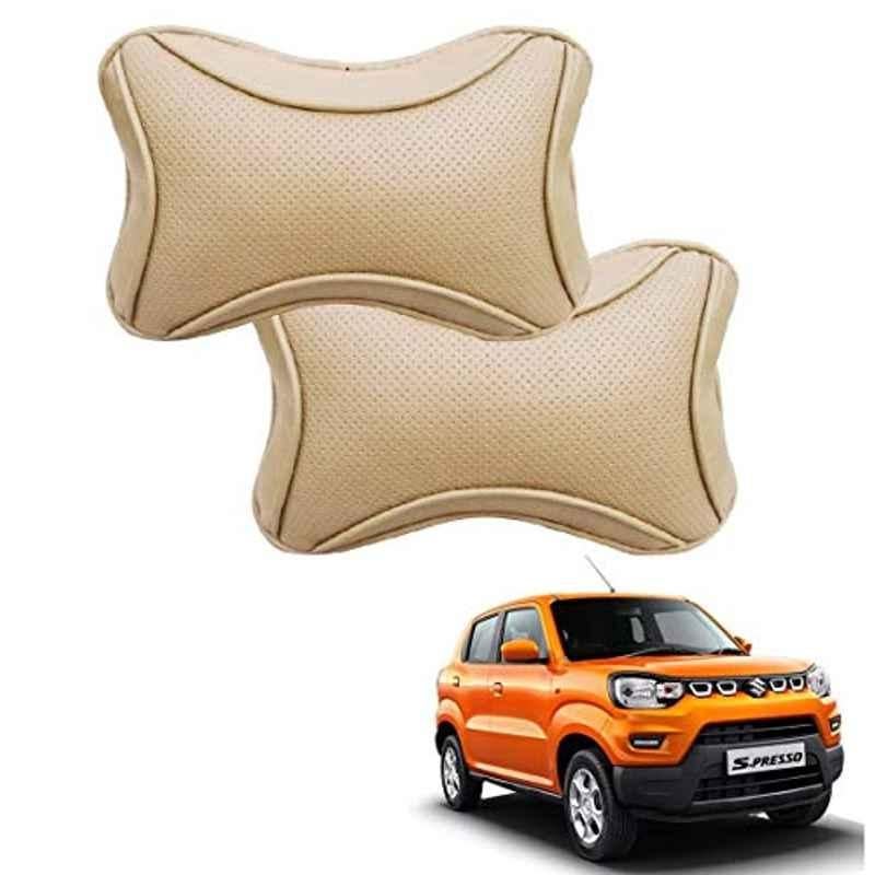 Kozdiko 2 Pcs Memory Foam & Polyester Beige Dots Car Neck Rest Pillow Set for Maruti Suzuki S-Presso, koz_45857
