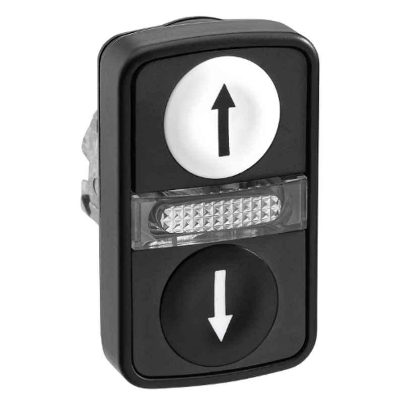 Schneider 22mm Round White/Black Flush Illuminated Double Headed Push Button with Marking, ZB4BW7A17247