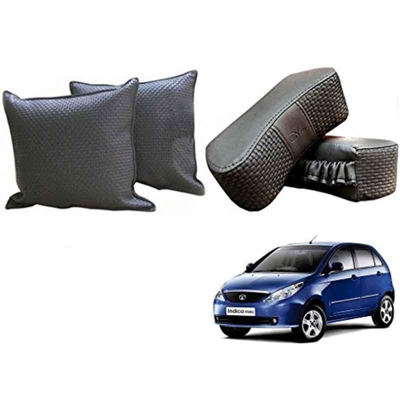 Kozdiko One Pair Grey Neck Rest & One Pair Cushion Combo for Tata Indica Vista