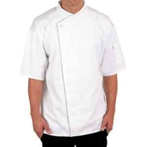 Superb Uniforms Polyester & Cotton White Half Sleeves Hidden Snap Chef Coat, SUW/W/CC30, Size: M