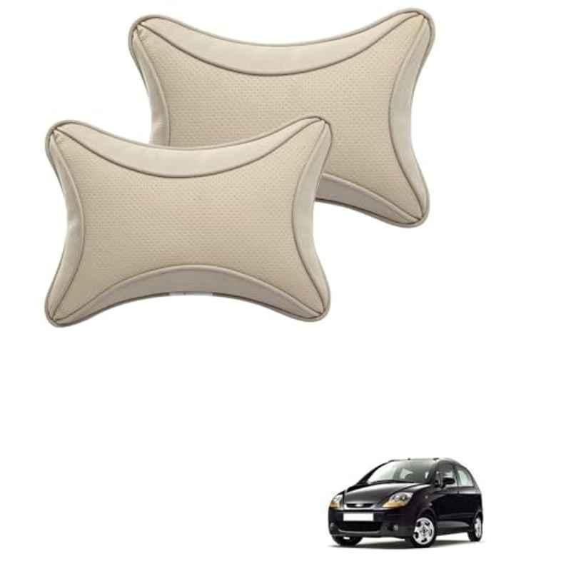 Kozdiko 2 Pcs Memory Foam & Polyester Beige Dots Car Neck Rest Pillow Set for Chevrolet Spark, XNVJVHGJFH232
