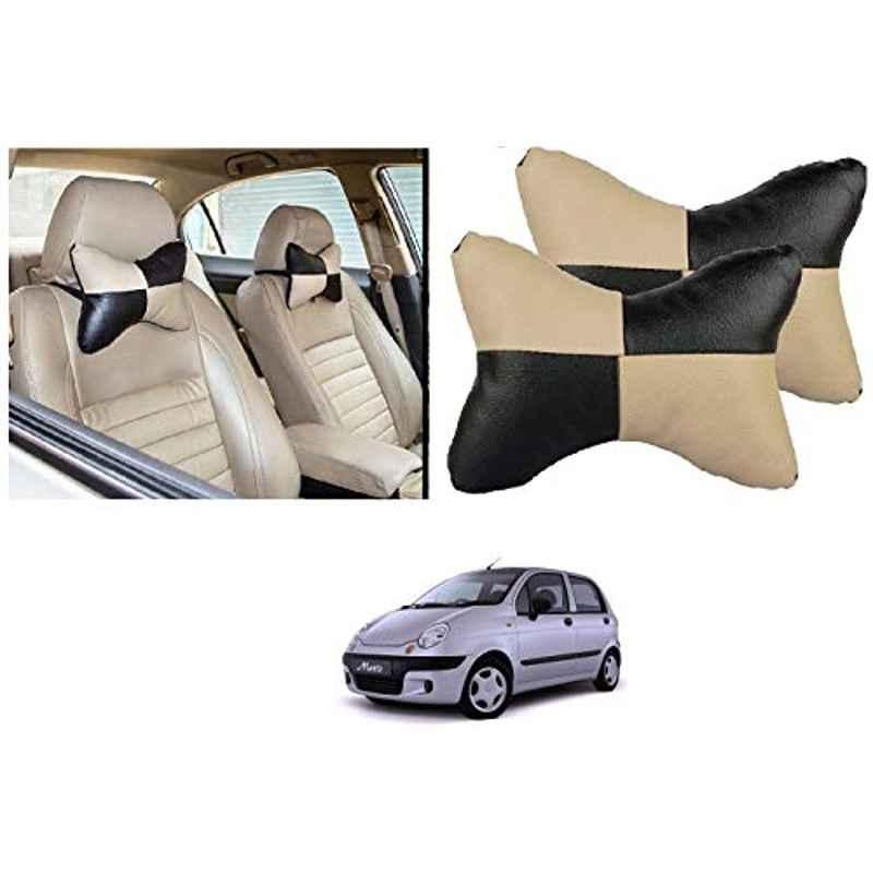 Kozdiko 2 Pcs Black & Beige Car Square Chess Design Neck Rest Seat Pillow Set for Chevrolet Matiz