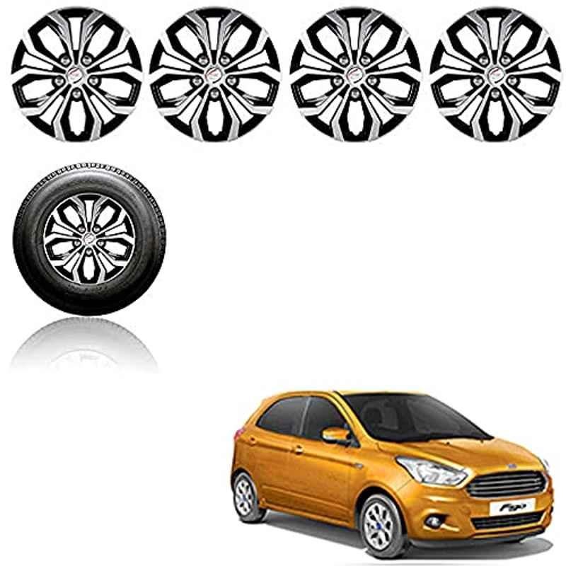 Auto Pearl 4 Pcs 14 inch ABS Silver & Black Press Fitting Wheel Cover Set for Ford Figo 2015