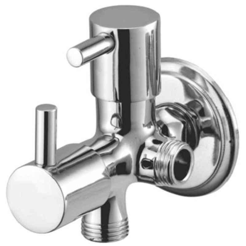 Drizzle Flora 2 in 1 Brass Chrome Finish Silver Angle Valve, AAC2IN1FLORA
