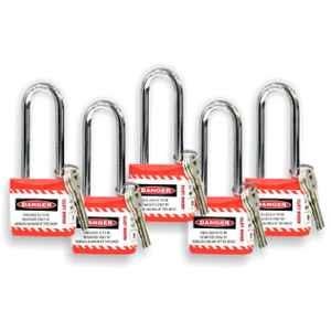 Asian Loto 5 Pcs 65mm Red Long Shackle Jacket Padlocks Set for Safety, ALC-LPL-RRRRR