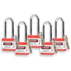 Asian Loto 5 Pcs 65mm Red Long Shackle Jacket Padlocks Set for Safety, ALC-LPL-RRRRR