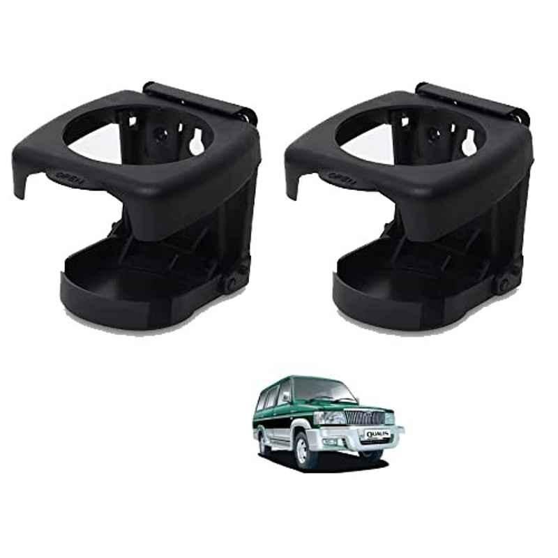 Kozdiko Plastic Black Foldable Car Drink Holder for Toyota Qualis (Pack of 2)